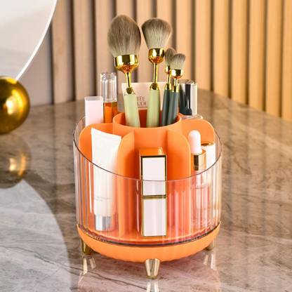 ESLORA Makeup Brush Holder Organizer with Lid, 360° Rotatable 7-Grid Cosmetic Makeup Makeup Brushes Storage Case Stand for Vanity or Bathroom Dustproof & Waterproof Vanity Box
