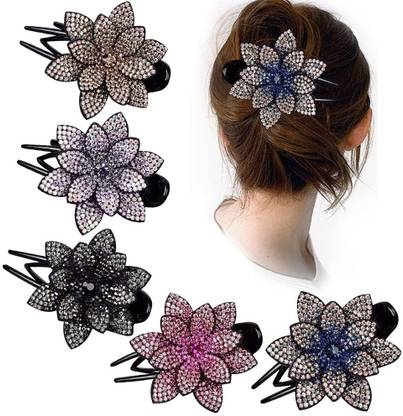 HONEY ACCESSORIES 2Pcs Rhinestone Hair Clips For Women Duckbill For Women Girls Bun Stick