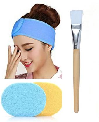 DEZIINE Set of 3 Stretchable Adjustable Facial Headbands and Face Pack Brush Makeup Headband