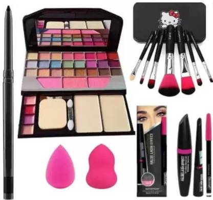FROSTED COSMETIC TYA 5024 Makeup Kit: 3-in-1 Eyeliner, Mascara, Eyebrow Pencil, Brushes & Sponges