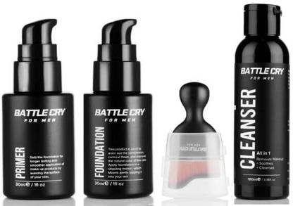 Battlecry Makeup Kit For Men, Foundation, Cleanser, Application Brush,Primer