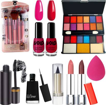 Volo 14 In 1 Makaeup Kit With Lipstick, Nail Polish, Mascara, Eyeliner, Makeup Brush, Kajal And Puff Women Gift Set Makeup Kit 26F21A80