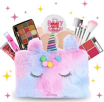 OCEAN BEAUTY Kids Real Makeup Kit for Teens, Pre-teens & Girls with Unicorn Fur Bag - Real