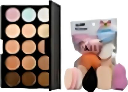 seyblush 15 Colors Contour Face Cream Makeup Concealer Palette + Make 5in1Puff combo