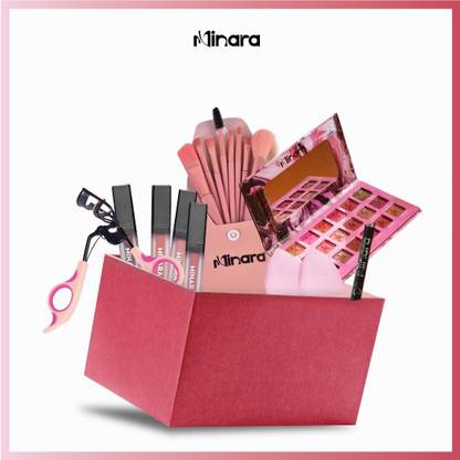 MINARA BEAUTY Makeup Gift Hamper -Eyeshadow- Rose Gold, Kajal, Lipstick, Brush 08