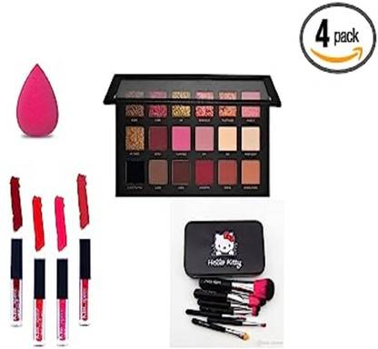 butch 18 Colors rose gold palette,1 sponge,7 pcs black color , makeup brush set