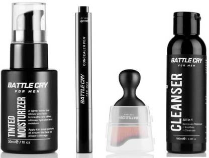 Battlecry Makeup Kit For Men, Moisturizer, Cleanser, Application Brush, Concealer Pen