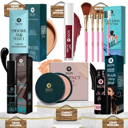 NOY Matte Finish Makeup Kit For Women With Foundation, Eyeliner, Lipstick, & Compact
