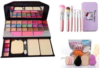 FROSTED COSMETIC 5024 Eyeshadow 24 Shades And Kitty makeup Brush and Sponge Family