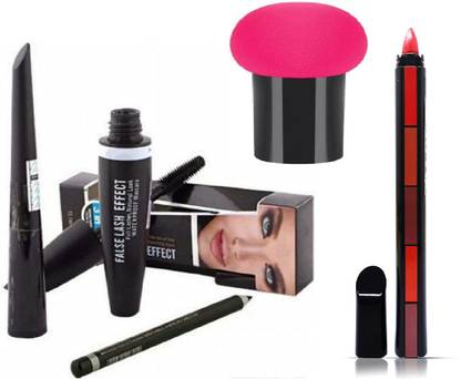 balaan's beauty bazar A Professional Makeup Kit Kajal Eyeliner Mascara , Mashroom Puff , Red Lipstick