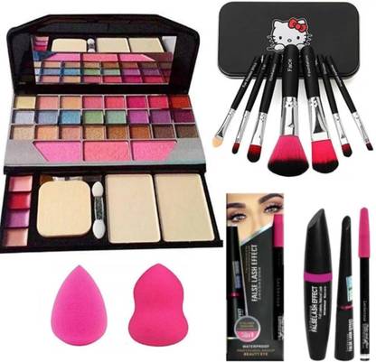 Dexklut 6155 Makeup kit & 7 Black Brushes & 3in 1 Mascara & 2Pc Puffs