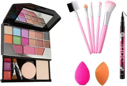 Awiclo Makeup Kit Mini + Hello Kitty Makeup Brushes + Makeup Sponges + Eye Liner Black