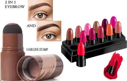 KAIASHA MINI 12 COLOR LIPSTICK LONG LASTING & Hairline Shadow Eyebrow Stamp