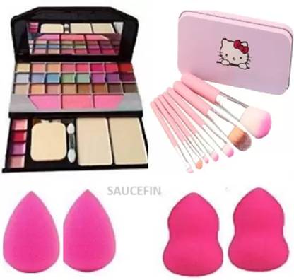 Saucefin Combo of Makeup Kit Hello, Kitty Brushes kit and 4 Makeup Sponges