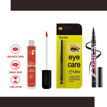 RED4 R4 Lips mate red lipstck1+eyecare kajal+36h eyeliner