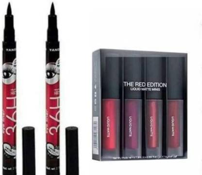 cismoline Red Edition Liquid Matte Minis Lipstick with 2Pcs 36H Waterproof Eyeliner Pencil