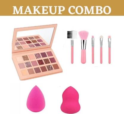 brown blush 18 COLOR HIGH PIGMENTED EYESHADOW PALETTE WITH 5PCS BRUSH SET AND SPONZE