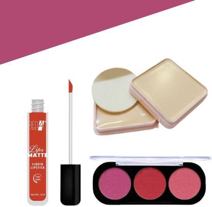 RED4 R4 Lips mate red lipstck1+Blush on me blusher+Babe skin compact