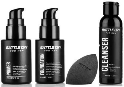 Battlecry Makeup Kit For Men, Foundation With Sponge Cleanser, Primer