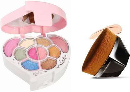 Ashyra Heart Shape Eyeshadow Palette+Hexagon Foundation Makeup Brush