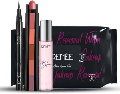 Renee Fab 5 Nude 5 in 1 Lipstick, Eyeliner, Makeup Removal Wipes, Bloom Perfume 15ml