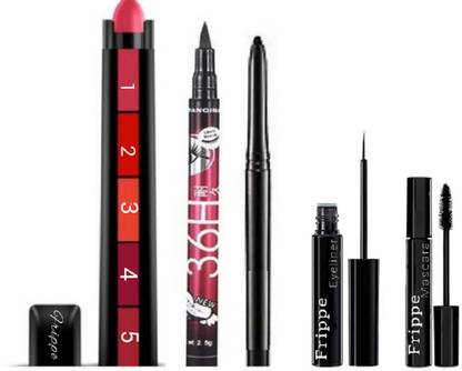FRIPPE Sensational Red Matte 5 in 1 Lipstick + Eyeliner+Kajal + Mascara+Liquid Eyeliner