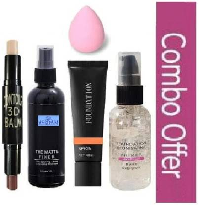 ahdam Primer, Makeup Fixer, Contour Stick, Foundation, Beauty Blender Puff