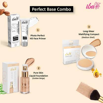 Iba Foundation + Compact + Primer Face Makeup Combo for Wheatish Skin Tone (Golden Beige)