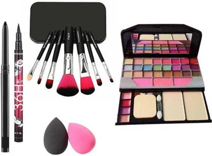 FOZZBY All in One Best Makeup kit 6155 Puff with Set of 7Makeup Brushes +eyeliner+2puff