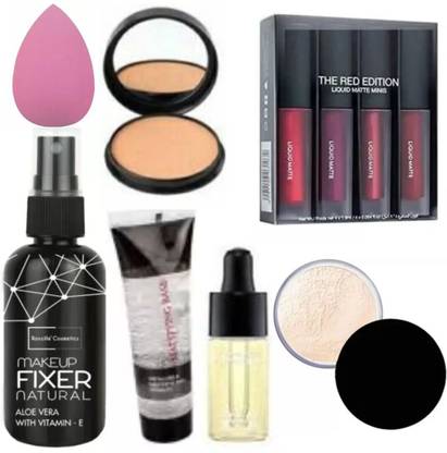 lately MAKEUP KIT WITH FIXER PRIMER SERUM LOSE POWDER LIPSTICK SET COMPACT & PUFF