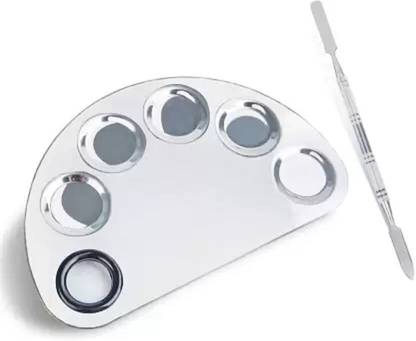 Lenon 5-well Stainless Steel Makeup Palette with Spatula Tool, Cosmetic Mixing