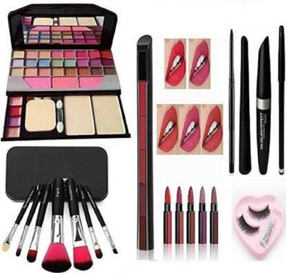 Pohok 6155 Make Up kit & Brushes & 5 In 1 Red Lipstick & 3 in 1 & Heart Eyelash