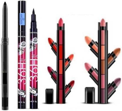 ahdam Makeup Combo with 2 Pcs 5in1 Lipstick, Kajal & 36H Eyeliner