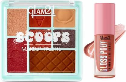 Glam21 Scoops Makeup Palette -Sundae Fundae& Gloss Pout Lip Gloss -Bare Nude|Combo