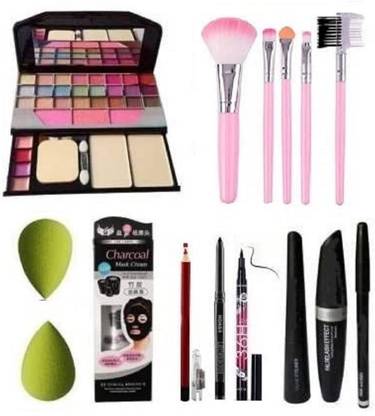 Pohok 6155 Make Up kit,5 Brush,2 Puff,Charcoal mask,Red Pencil,3in1,Kajal,36 HR