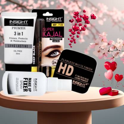 Insight Makeup Combo of Primer, Fixer, Loose Powder and Super Kajal
