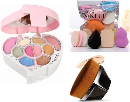 Ashyra Heart Shape Eyeshadow Palette+Hexagon Foundation Makeup Brush+6in1 Makeup Sponge