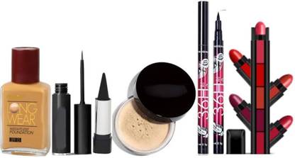 swenky combo of 5in1 lipstick eyeliner loose powder kajal mascara & foundation