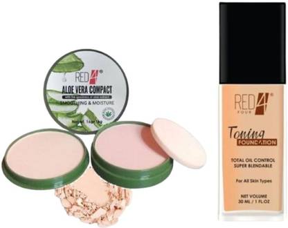 RED4 R4 Aloevera compact+r4 toning foundation 1pcs