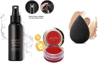 KAIASHA ips & Cheeks Tint With Vitamin C Soft Fire Brick + fixer + blender