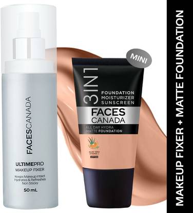 FACES CANADA Makeup Fixer (50ml) + Warm Natural Hydra Matte Mini Foundation (18ml)