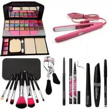 Zailie Make up kit + Hair straightener+ Mini make up brush + Curler + Kajal + 3 in 1