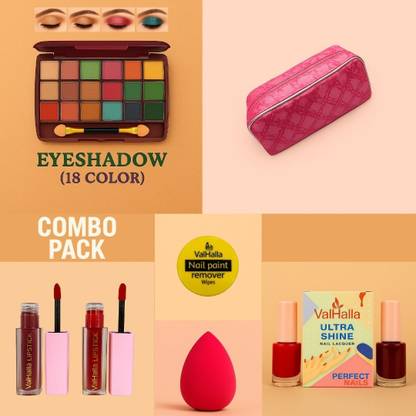 Valhalla Makeup Kit – Eyeshadow, Lipsticks, Nail Polish, Blender, Remover Wipes & Pouch