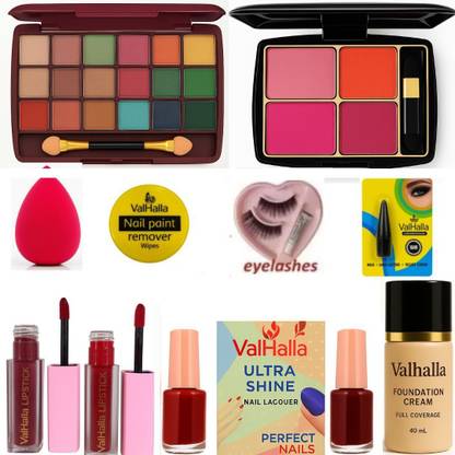 Valhalla 11-in-1 Makeup Combo Kit with blusher , eyeshadow , foundation, lipsticks & More