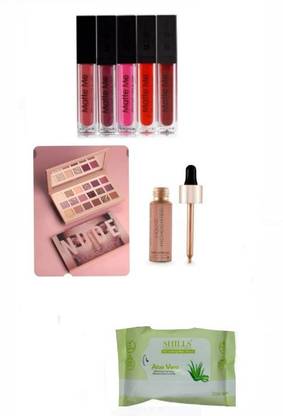 siksik eyeshadow Platte + lipstick set of 5 + highlighter + facew wipes