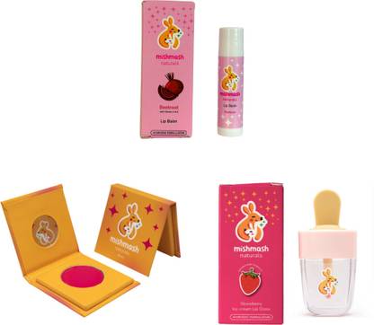 MishmashNaturals Ayurvedic Glam Set for Kids - Natural Blush, Lip Balm & Gloss