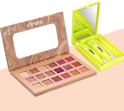 MINARA All in one Makeup Kit 18 color Eyeshadow (Nude) with 5 Makeup Brushes (Green)
