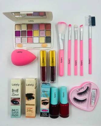 lately eyeshadow with eyeliner mascara kajal nail polish puff eyelash & makeup brush