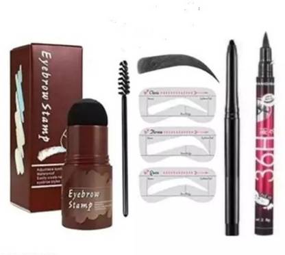 flamgam Eyebrow Stamp Black And Eyebrow Stencil Kit With Black Kajal And 36H Eyeliner