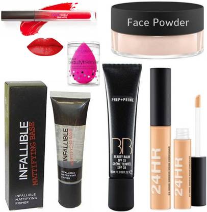 LOVE HUDA Professional Waterproof Primer, Foundation, Concealer, Lipstick, Blender, Powder